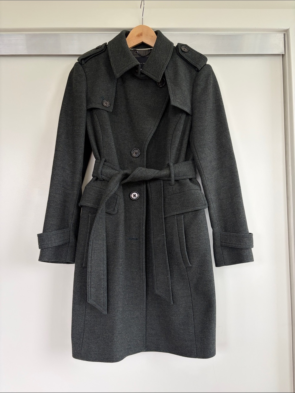 Banana Republic Forest Green Wool Trench Coat with Belt